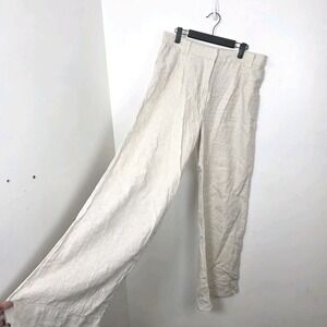 C&A Beige 100% Linen Wide Leg Flowy Coastal Beachy High Rise Pants Size 10